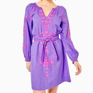 NWT Lilly Pulitzer Cammie Long Sleeve Embroidery Belted Mystical Purple Dress